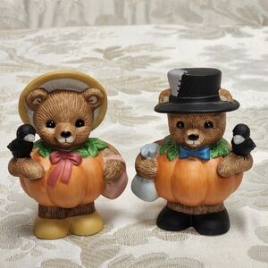 Vintage Homco Halloween Pumpkin Patch Bears Set  Porcelain Bears #14641-98
